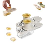 Multifunctional Garlic Grinder, Mini Garlic Slicer, 3 in 1 Ginger Garlic Grater with Hand Guard, Functional Mandoline Slicers with Container (White*2PCS)
