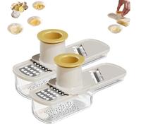 Multifunctional Garlic Grinder, Mini Garlic Slicer, Veggie Garlics Gingers Grinder Vegetable Cutters with Container (2White)