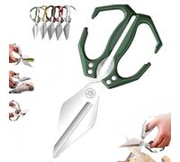 Multifunctional Heavy-Duty Kitchen Shears, 2 in 1 Heavy Duty Stainless Steel Poultry Shears, Ergonomic Cutting Roots Duck, Fish＆Slicing Walnuts Bones (Green)