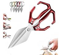 Multifunctional Heavy-Duty Kitchen Shears, 2 in 1 Heavy Duty Stainless Steel Poultry Shears, Ergonomic Cutting Roots Duck, Fish＆Slicing Walnuts Bones (Red)
