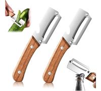 Multifunctional Kitchen Vegetable Peeler, Ultra Sharp Stainless Steel Blade with Wooden Handle and Bottle Opener, for Potato, Pumpkin, Carrot, Fruit Veggie (2pcs)