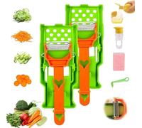 Multifunctional Kitchenware Set-2-in-1 Julienne & Veg Peeler w/Grating Plate, Lemon Juicer, Spiralizer & Scrubber, Stainless-Steel Y Peeler Blade for Fruit & Veg, Dishwasher-Safe(2pcs)