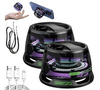 Multifunctional Magnetic Bluetooth Speaker, Conduction Speaker Magnetic, Portable Speaker, Desktop Speakers, Wireless Surround Sound System, With Color Light Phone Stand Speaker (Black,2PCS)