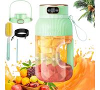 Multifunctional Portable Juicer Blender Bottle, USB Rechargeable Mini Juice Press Cup Portable for Smoothies and Shakes,1200ML Travel Fruit Mixer with Smart Digital Display (B-Single Cup Double Lid)