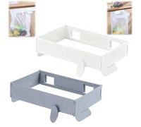 Multifunctional Portable Trash Bag Holder,Folding Hanging Kitchen Cabinet Bathroom Trash Can,No Drill Adhesive Mounted Plastic Bag Holder,Space-Saving Foldable Garbage Bag Holders (White Gray)