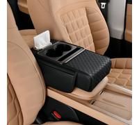 Multifunctional PU Leather Car armrest Box Mat,5-in-1Center Console Cover with Cup Holder,Tissue Box Slot,Phone Storage Side Bags,Waterproof Memory Foam Arm Rest Pad for Most Cars (Black,Embossed)