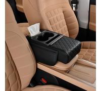 Multifunctional PU Leather Car Armrest Box Mat, Armrest Cover for Car, 5-in-1 Center Console Organizer for Car with Cup Holder, Phone Holder, Pocket, Car Tissue Holder (Black)