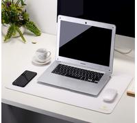 Multifunctional PU Leather Desk Case,Waterproof,Non-Slip Anti-Dirty Mouse Mat for Office,Home and Travel (White/Silver)