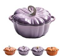 Multifunctional Pumpkin Dutch Oven Pot, 3.9-Quart Cast Iron Dutch Oven with Lid, Pumpkin Pots with Lid for Cooking, Halloween Thanksgiving Decorative Cookware (Purple #2 9.8in)