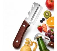 Multifunctional Vegetable Peeler for Kitchen, Stainless Steel Potato & Fruit Peeler with Wooden Handle, Julienne Prep Tool and Bottle Opening Function for Carrot Cucumber Apple Veg Prep (1pcs)