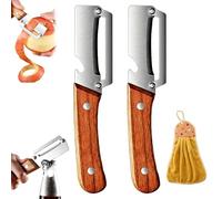 Multifunctional Vegetable Peeler for Kitchen - Ultra Sharp Stainless Steel Potato Peeler with Ergonomic Wooden Handle & Bottle Opener, 2-in-1 Easy Peelers for Carrot, Fruit, veggie & Apple (2Pcs)