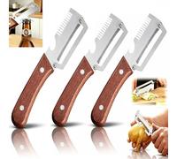 Multifunctional Vegetable Peeler for Kitchen, Zero Snag Wooden Peeler, 3 in 1 Stainless Steel Blade with Wooden Handle and Bottle Opener, Ultra-Sharp Kitchen Tool for Fruits and Vegetables (3PCS)