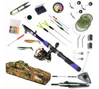 Multikit de pêche 3 en 1 : canne à pêche télescopique, moulinet de pêche, épuisette, filet, moulinet et accessoires - Kit complet de flotteurs, d'apprêt et de spinning pour débutants