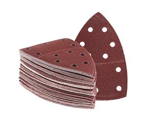 Multimaster Lot de 100 triangles abrasifs Velcro Prio Grain 80 105 x 152 mm avec 11 trous pour ponceuse multifonction et ponceuse triangulaire, papier abrasif moyen, kit de disques abrasifs