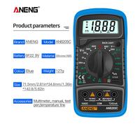 Multimètre numérique portable ANENG AN8205C, testeur de tension, de courant et de résistance AC/DC avec rétroéclairage LCD et fonction de maintien des données pour la réparation électrique AN8205C Gre