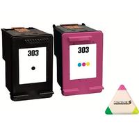 Multipack 2 Cartouches d'encre N° 303 Noir et Couleur pour imprimante HP Envy Inspire 7920 7921 7924 + Un surligneur Plein d'encre 3 Couleurs Offert