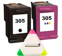Multipack 2 Cartouches d'encre N° 305 Noir et Couleur pour imprimante HP Deskjet 2320 2700 2710 2720 2721 2722 2723 2724 2732 2752 2755 + Un surligneur Plein d'encre 3 Couleurs Offert