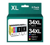 Coloran Multipack 34XL Cartouches d'encre Remanufacturées Compatible pour Epson 34XL pour Epson Workforce Pro WF-3725 WF-3725DWF WF-3720 WF3720 WF-3720DWF WF-3700 (Noir, Cyan, Magenta, Jaune)
