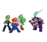 Multipack de figurines d'action 5" / 12,7 cm du film Super Mario Galaxy, sous licence officielle, inclut Mario, Luigi, Yoshi et la figurine exclusive Wonder Bowser Jr., design articulé, dès 3 ans+