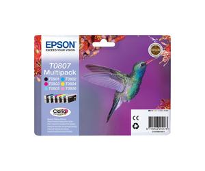 Multipack Epson Claria "Colibri" T0807 (C13T08074011) : 6 cartouches jet d'encre (N,C,M,J,Cc,Mc) pour Stylus Photo (voir compatibilité)