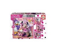 Multipack puzzles 4 en 1 Disney 12/16/20/25 pieces Minnie et Daisy - Evolutifs, progressifs - Set puzzle educatif + carte