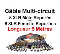 Multipaire 8 XLR 3 Broches Femelle vers 8 XLR 3 Broches Mâle Long 5 Métres