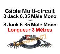 Multipaire Patch 8 Circuits Jack 6,35 Mâle Mono vers 8 Jack 6,35 Mono 3 Metres
