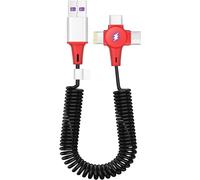 Multiple Charging Cable for Apple CarPlay Expansion Spring Coiled Cable 3 in 1 Retractable Cable with Micro USB IP Type C Connectors for Android/A-pple/Samsung