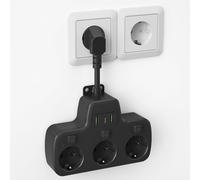 Multiple Socket With Individual Switch, Multi-Socket With Usb C 3 Sockets And 3 Usb Chargers, Wall Power Socket Adapter Usb Multiple Plug Adapter Short Cable 0.1 M For Kitchen, Office, Black