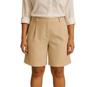 MULTIPLES Bermuda Tailleur Élégant à Taille Haute, Coupe Droite avec Passants, Fabriqué en France, Beige (FR/ES, Numérique, 42, Taille Normale, Taille Normale, Beige)