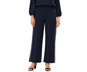 MULTIPLES Pantalon Fluide à Taille Élastique, Passepoil Blanc, Coupe Large, Fabriqué en France (FR/ES, Numérique, 44, Taille Normale, Taille Normale, Bleu)