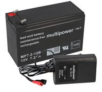 Multipower Batterie au Plomb MP7, 2-12B Pb 12V/7,2Ah + Chargeur AGM 7 Ah 9