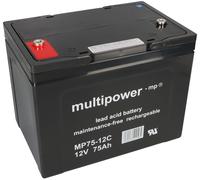 Multipower Batterie au Plomb MP75-12C Pb 12V 75Ah Cycles, M6 Filetage Intérieur
