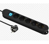 Electraline 62084, Bloc Multiprise Professionnelle avec 5 Prises Schuko, Câble de 3 M, avec 2 Aimants pour la fixation sur des Parois Métalliques, Noir
