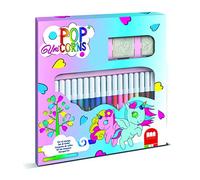 Multiprint Set 2 Timbres Enfants et 18 Marqueurs Colorés Pop Unicorns, Made in Italy, Tampons Enfants, en Bois et Caoutchouc Naturel, Encre Lavable Non Toxique, Idée Cadeau, Art.86978
