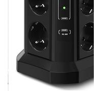 Multiprise 12 en 1 avec Veilleuse LED, Protection Surtension (4000W 16A), Charge Rapide 20W Parafoudre, 3m Rallonge et Surtension avec 8 Sortie 2A/2C, 4 Interrupteurs, Idéale pour Maison & Bureau