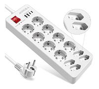 Multiprise 12 Prises avec USB C, Bloc Multiprise Parafoudre et Surtension Jusqu'à 1700 Joules, Prise Multiple avec Interrupteur, Protection Enfant Power Strip Murale, Rallonge Electrique 1,5m, Blanc