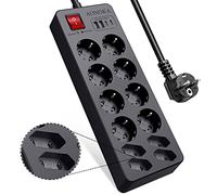 Multiprise 12 Prises avec USB C, Bloc Multiprises Parafoudre et Surtension avec Interrupteur, Prise Multiple Murale Anti Foudre, Protection Enfant, Rallonge Electrique 1,5m Cable, Noir