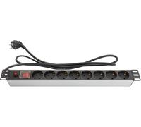 Multiprise 19"" (1U) Prises À Fiches Femelles Avec Contacts De Protection 48,2 Cm - Avec Commutateur 8X Schutzkontaktbuchse Silber[DYB981832]