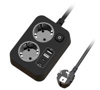 Multiprise 2 Prises avec USB, Rallonge Electrique Multiprise Plate Murale avec Interrupteur, Portable Bloc Prise Multiple avec Protection Surtension et Cable 1.8m pour Bureau Maison Voyage, Noir