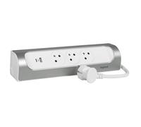 Multiprise 3 prises 2 p?les+terre + 1 x USB-A + 1 x USB-C Legrand blanc et aluminium 1 m