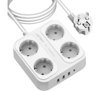 Multiprise 3M,Parasurtenseurs 4 Prises et 4 Ports USB (3680W/16A),Bloc Multiprise avec 3 Ports USB A+1 Ports USB C avec Interrupteurs,Protection Contre Les Surcharges-Blanc