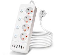 Multiprise 4 prises 6 USB avec commutable séparé, multiprise 10 en 1, protection contre les surtensions, prise de distribution murale avec rallonge de 2,9 m, blanc