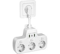 Multiprise 4 Prises avec Fiche Plate, Bloc 4 Prises,Multiprise Murale avec Interrupteur Individuel Prise Multiple USB C,Sécurité Enfant Prise Plate Derriere Meuble Rallonge électrique 2 M, Blanc
