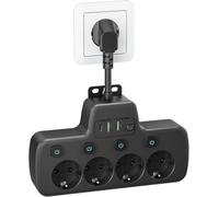 Multiprise 4 Prises avec Fiche Plate, Bloc 4 Prises,Multiprise Murale avec Interrupteur Individuel Prise Multiple USB C,Sécurité Enfant Prise Plate Derriere Meuble Rallonge électrique 2 M, Blanc