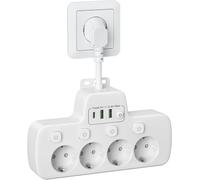 Multiprise 4 Prises avec Fiche Plate, Bloc 4 Prises,Multiprise Murale avec Interrupteur Individuel Prise Multiple USB C,Sécurité Enfant Prise Plate Derriere Meuble Rallonge électrique 2 M, Blanc