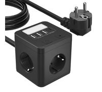 Multiprise 4 prises avec USB C, cube USB avec veilleuse, multiprise cube avec interrupteur, multiprise pour la maison, le bureau, câble de 1,5 m, noir