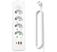 Multiprise 4 prises avec USB C et 2 USB A, Accessoire Bureau Multiprise 7 en 1, avec sécurité enfant et câble de 2 m, pour bureau et maison