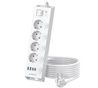 Multiprise 4 Prises avec USB C, Multiple Prise 4 USB avec 5 Interrupteurs Individuelles, Multiprise Electrique Parafoudre 1050J, Cordon 2M