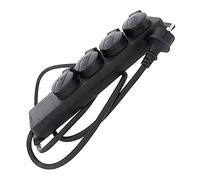 Multiprise 4 prises d'extérieur avec rabat - Couleur : noir - IP44 - Section transversale de 1,5 mm² - 4 x pour prise Schuko